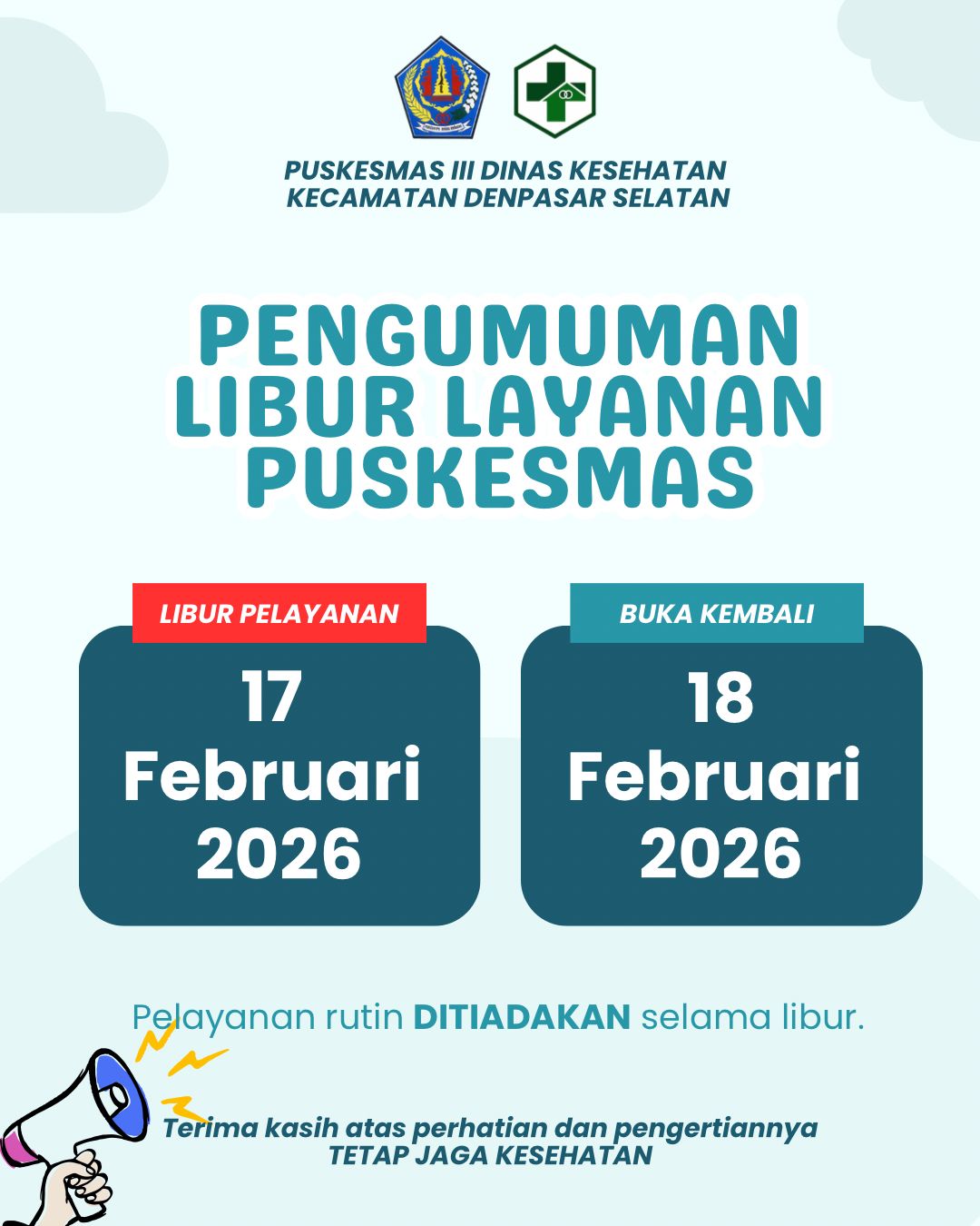 PENGUMUMAN  LIBUR PELAYANAN PUSKESMAS