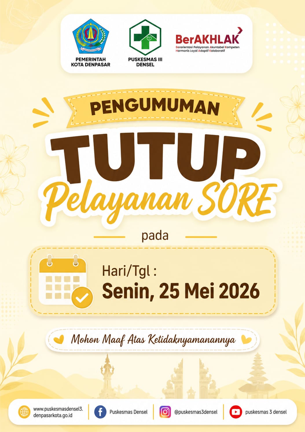 PENGUMUMAN LAYANAN SORE TUTUP