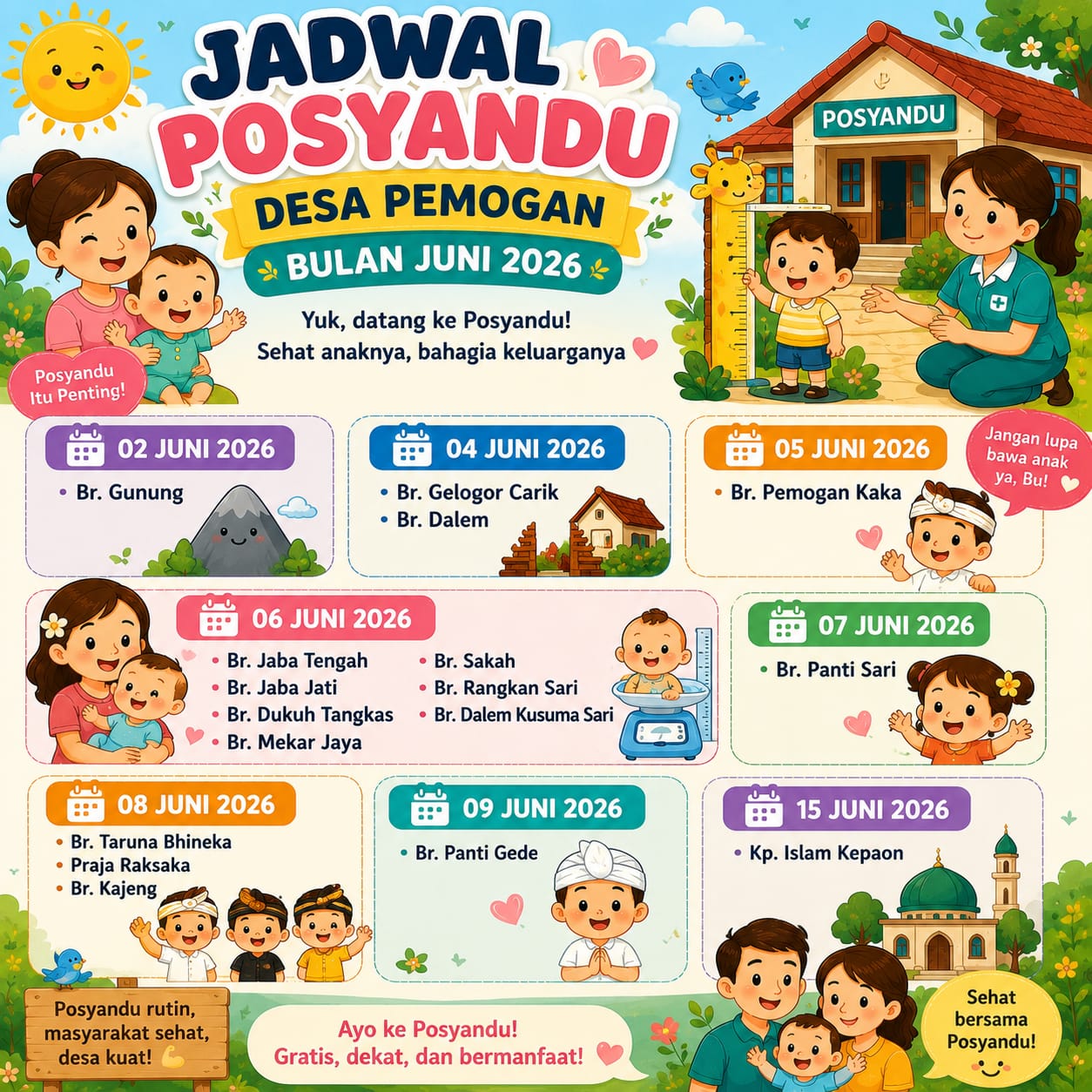 JADWAL POSYAMDU BULAN JUNI DESA PEMOGAN DAN KELURANGAN SERANGAN